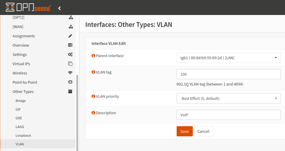 VLANs dialog