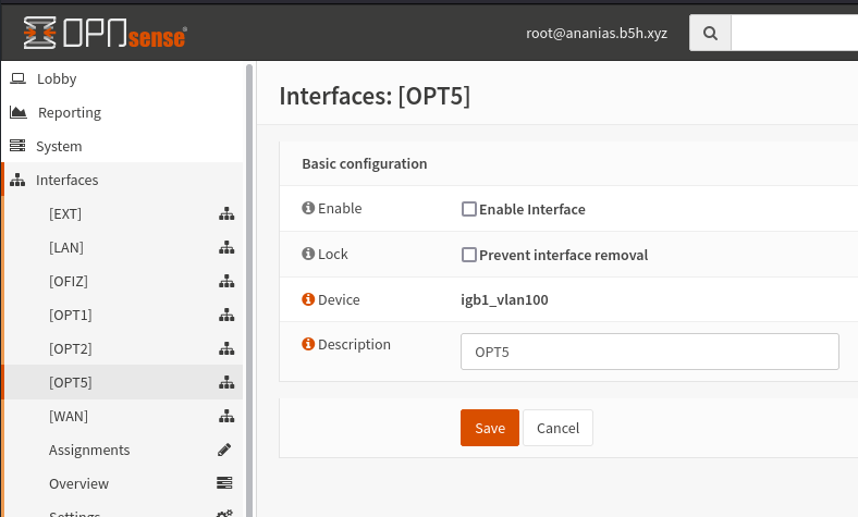 Interface basic configuration dialog