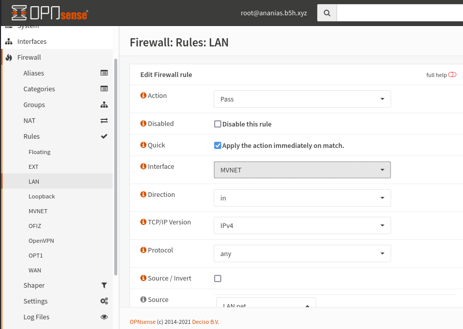 Firewall rule details dialog